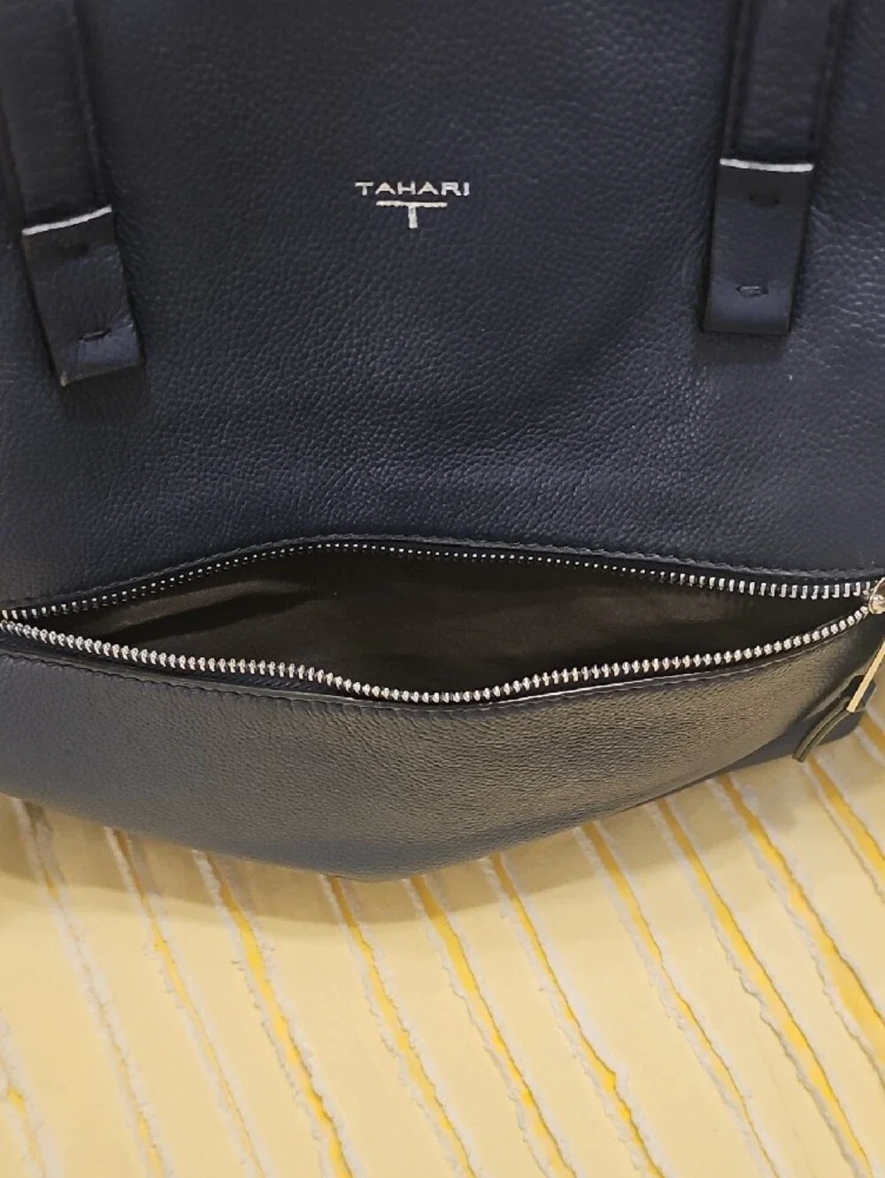 Tahari Black Pebbled Leather Brief Tote